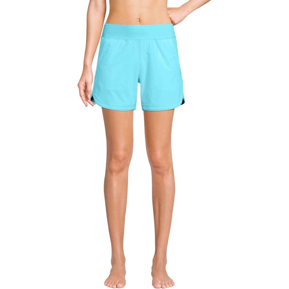 imageLands End Womens 5quot Quick Dry Elastic Waist Board Shorts Swim Coverup Shorts with PantyRiver Mist