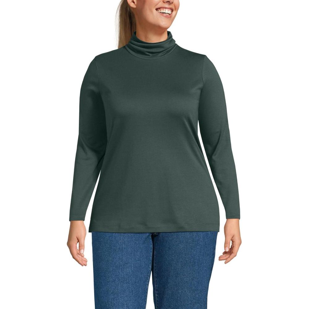 imageLands End Womens AmericanGrown Supima Cotton Fitted Long Sleeve TurtleneckEvening Forest