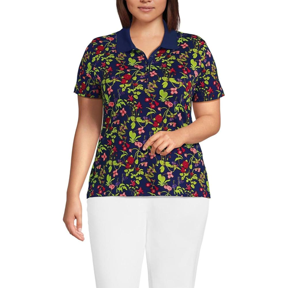 imageLands End Womens AmericanGrown Supima Cotton Polo ShirtDeep Sea Multi Garden Floral