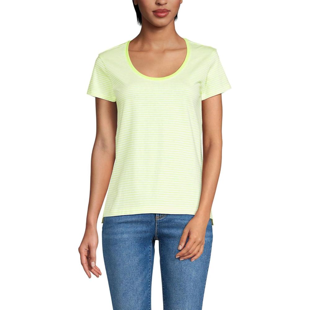 imageLands End Womens AmericanGrown Supima Cotton Short Sleeve Scoop Neck TeeLimoncello Yellow Micro Stripe