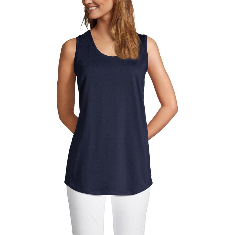imageLands End Womens AmericanGrown Supima Cotton Tunic Tank TopRadiant Navy