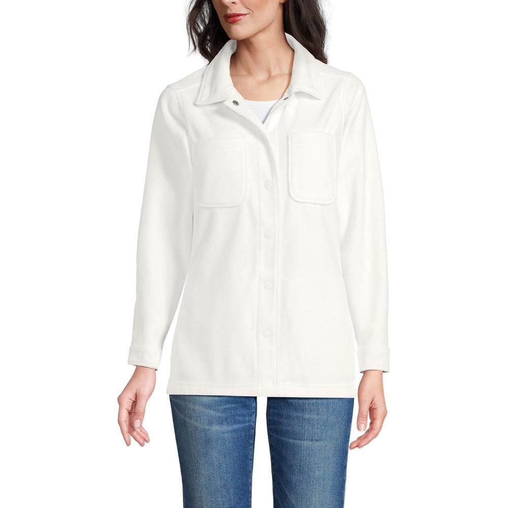 imageLands End Womens Anyweather Fleece Shirt JacketIvory