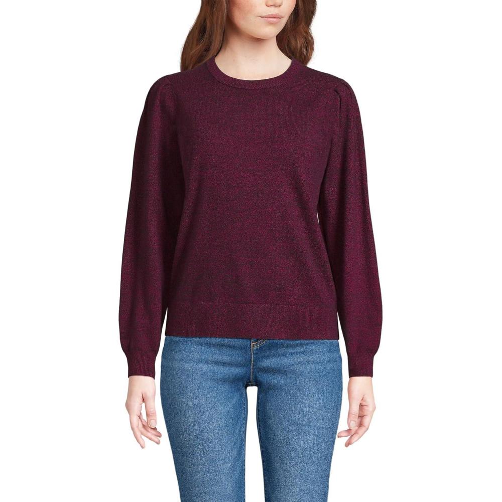 imageLands End Womens Cashmere Puff Sleeve Crew Neck SweaterLight Raspberry Sorbet Heather