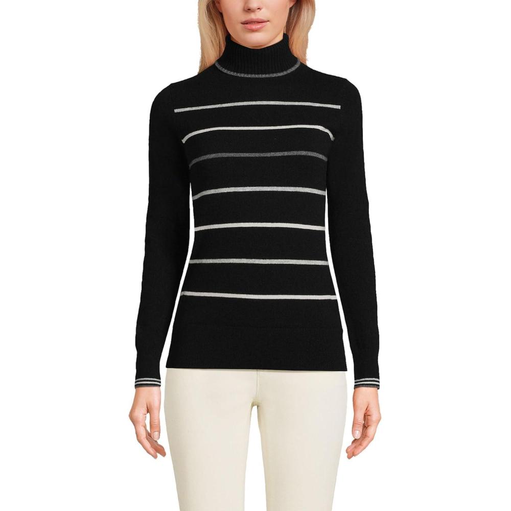 imageLands End Womens Cashmere Turtleneck SweaterBlack Heritage Stripe