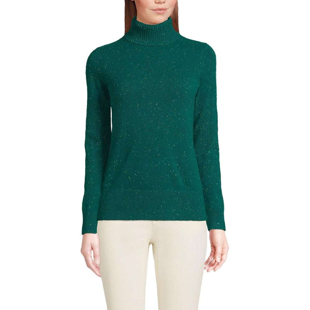 imageLands End Womens Cashmere Turtleneck SweaterBright Evergreen Donegal