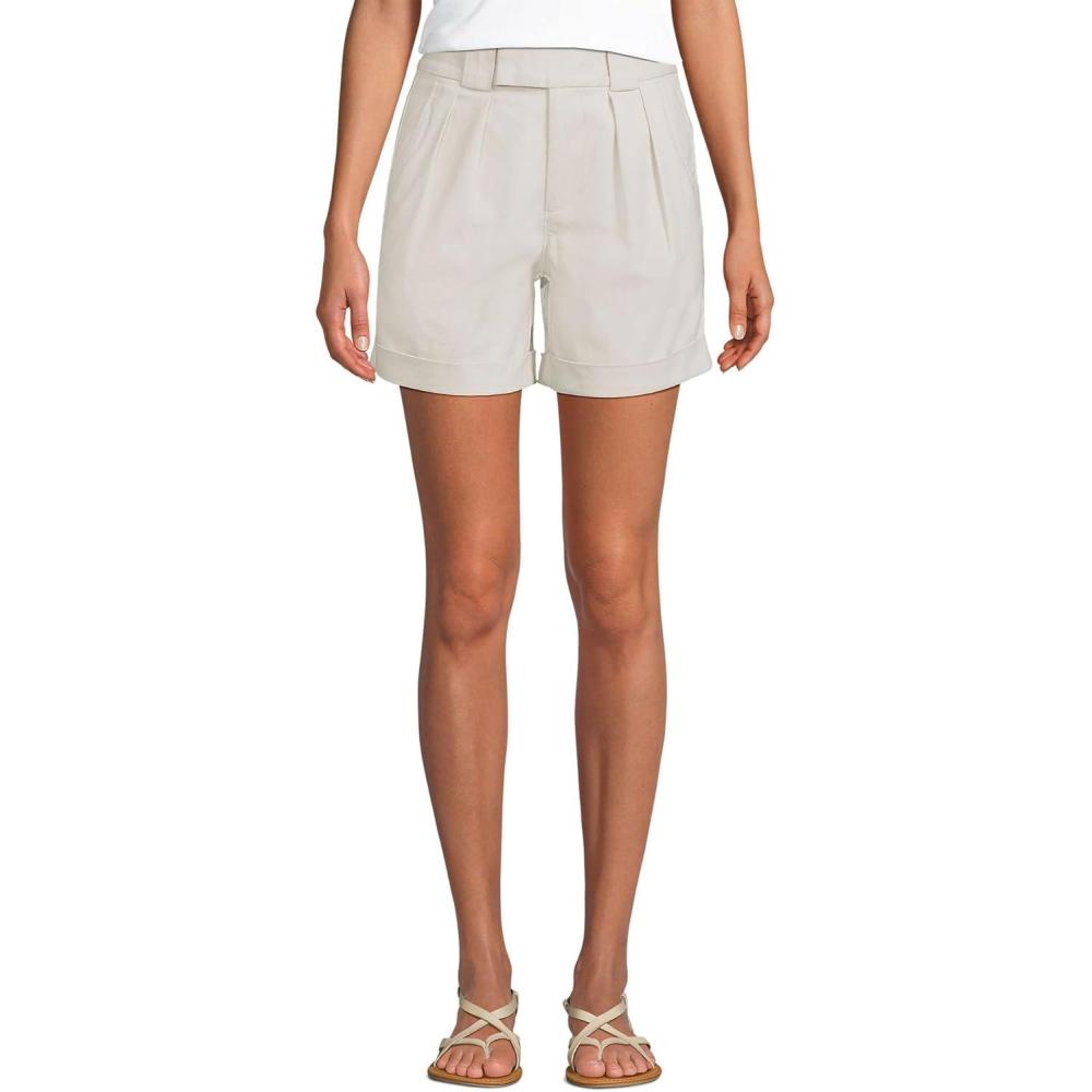 imageLands End Womens Chino High Rise Pleated 7quot ShortsLight Stone