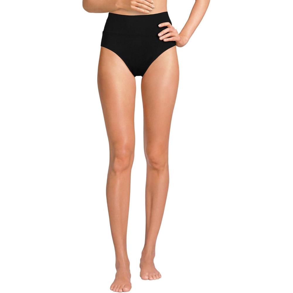 imageLands End Womens Chlorine Resistant Pinchless High Waisted Bikini BottomsBlack
