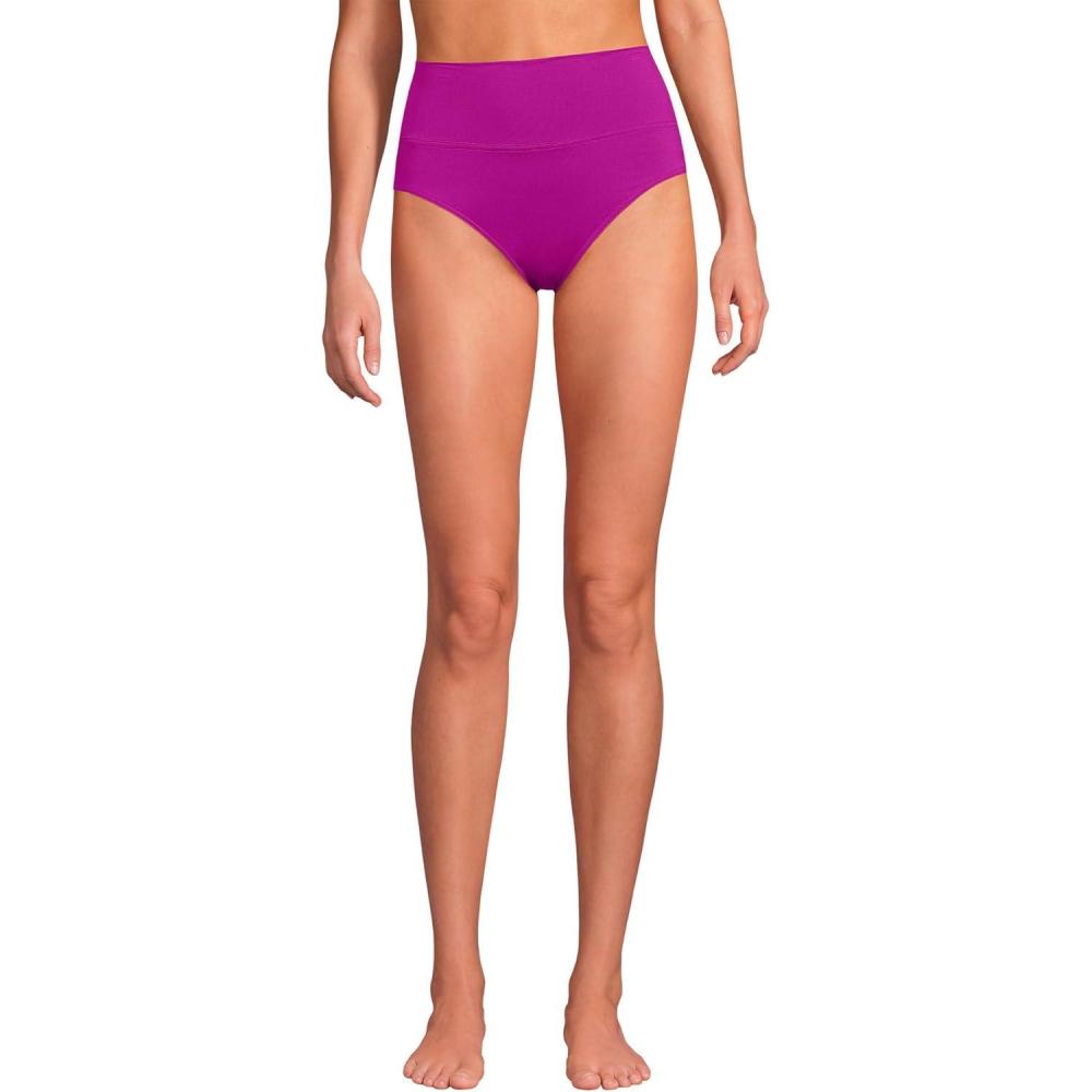 imageLands End Womens Chlorine Resistant Pinchless High Waisted Bikini BottomsCrimson Rose