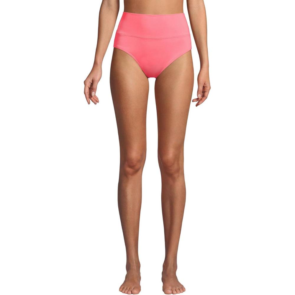imageLands End Womens Chlorine Resistant Pinchless High Waisted Bikini BottomsDark Coral
