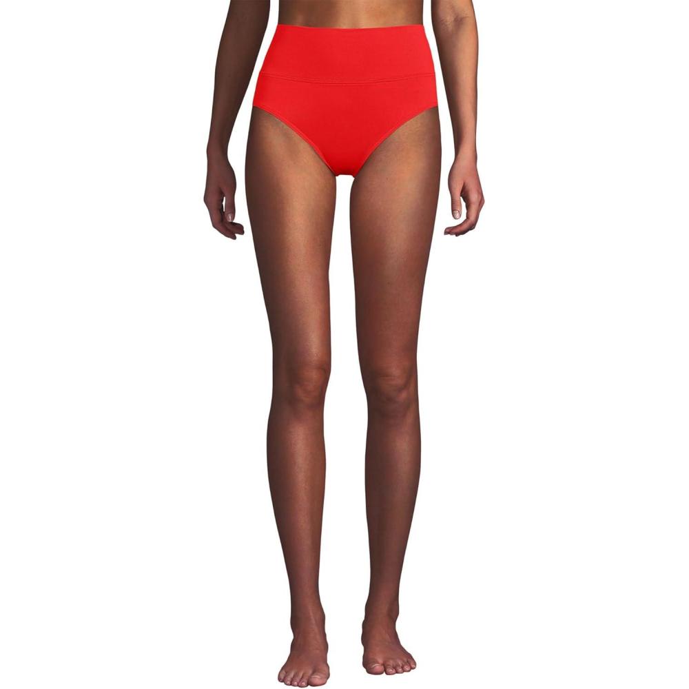 imageLands End Womens Chlorine Resistant Pinchless High Waisted Bikini BottomsDaylily Red