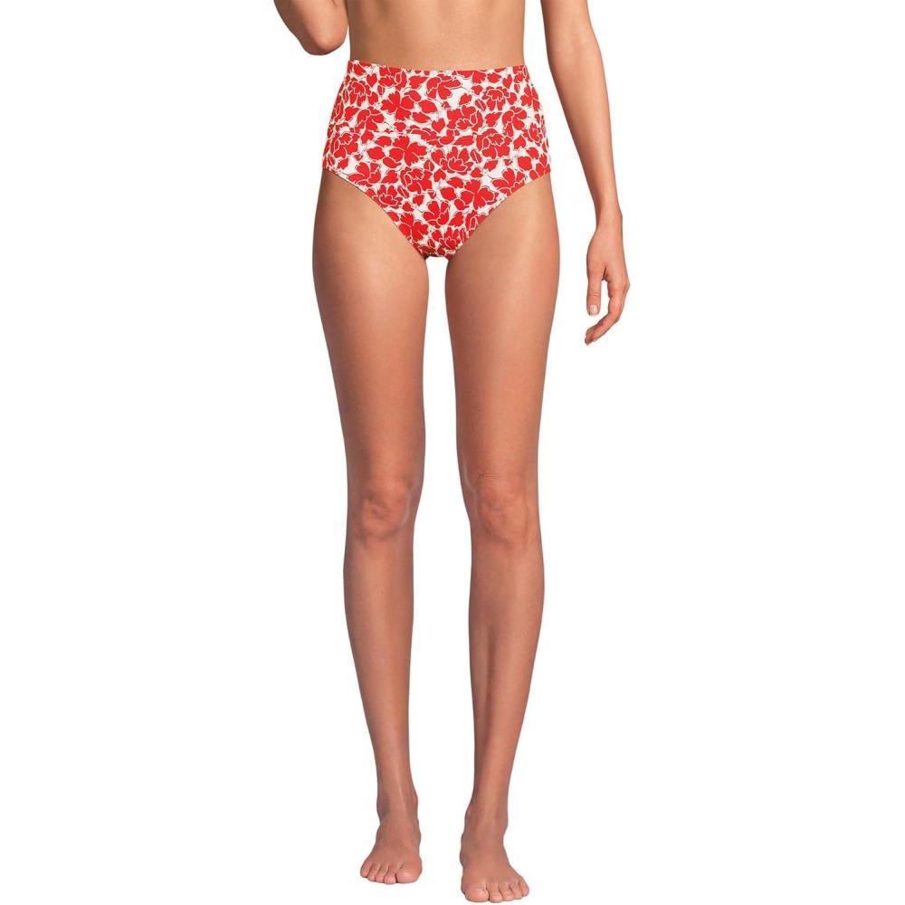 imageLands End Womens Chlorine Resistant Pinchless High Waisted Bikini BottomsDaylily Red Tossed Floral