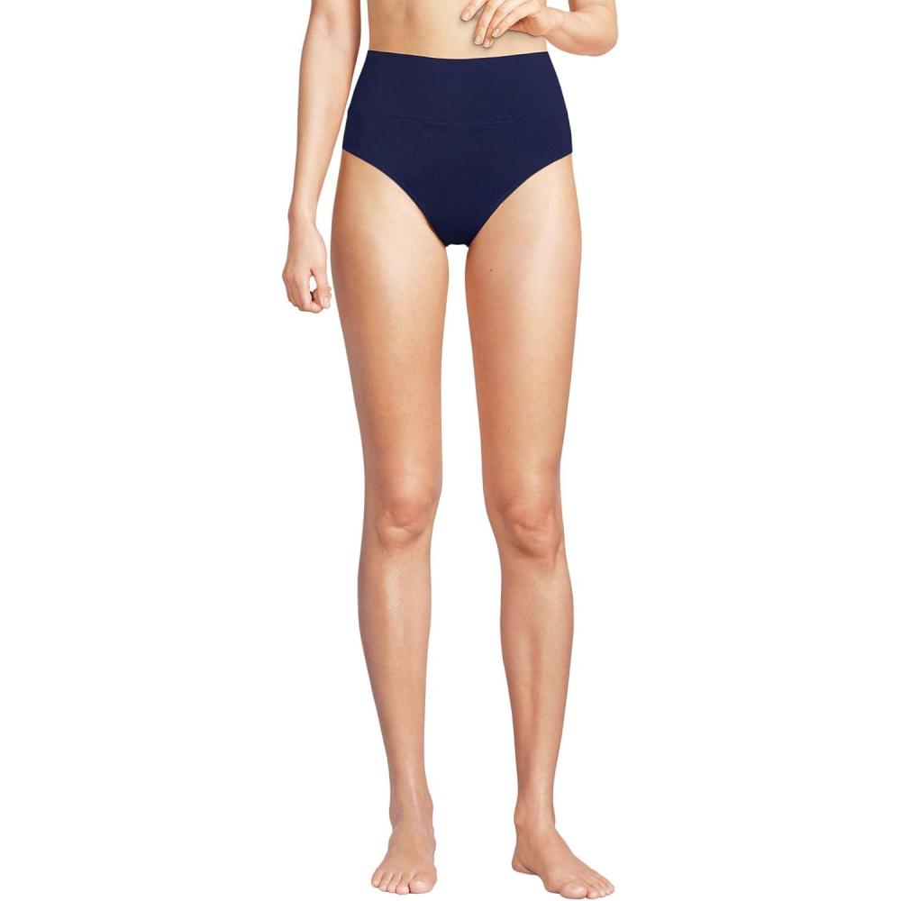 imageLands End Womens Chlorine Resistant Pinchless High Waisted Bikini BottomsDeep Sea Navy