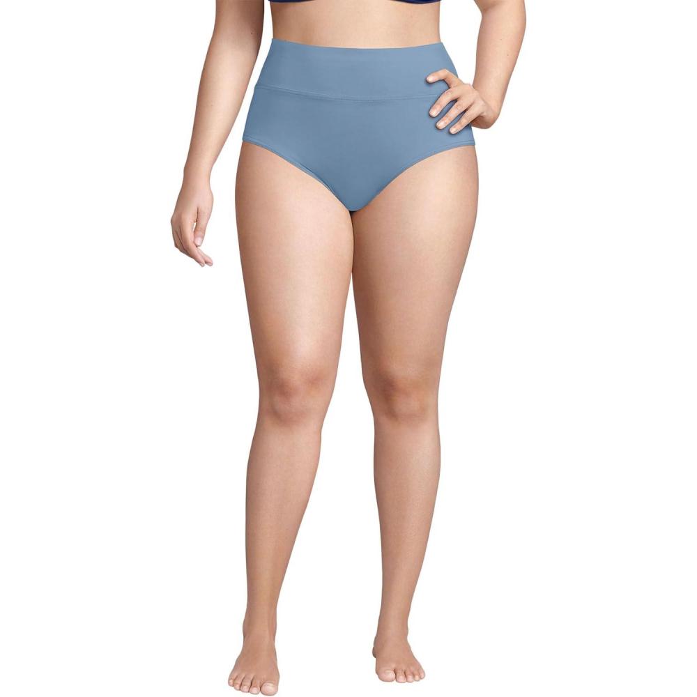 imageLands End Womens Chlorine Resistant Pinchless High Waisted Bikini BottomsDusk Sky