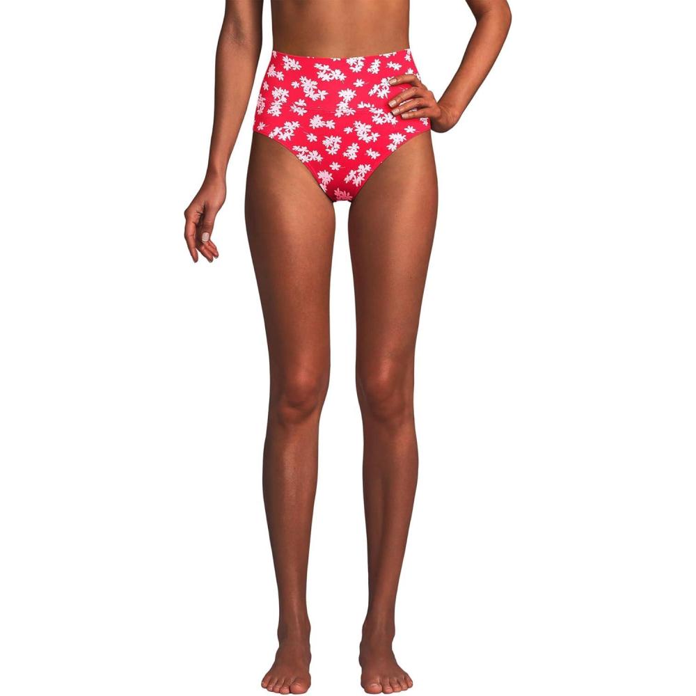 imageLands End Womens Chlorine Resistant Pinchless High Waisted Bikini BottomsStrawberry Tossed Floral