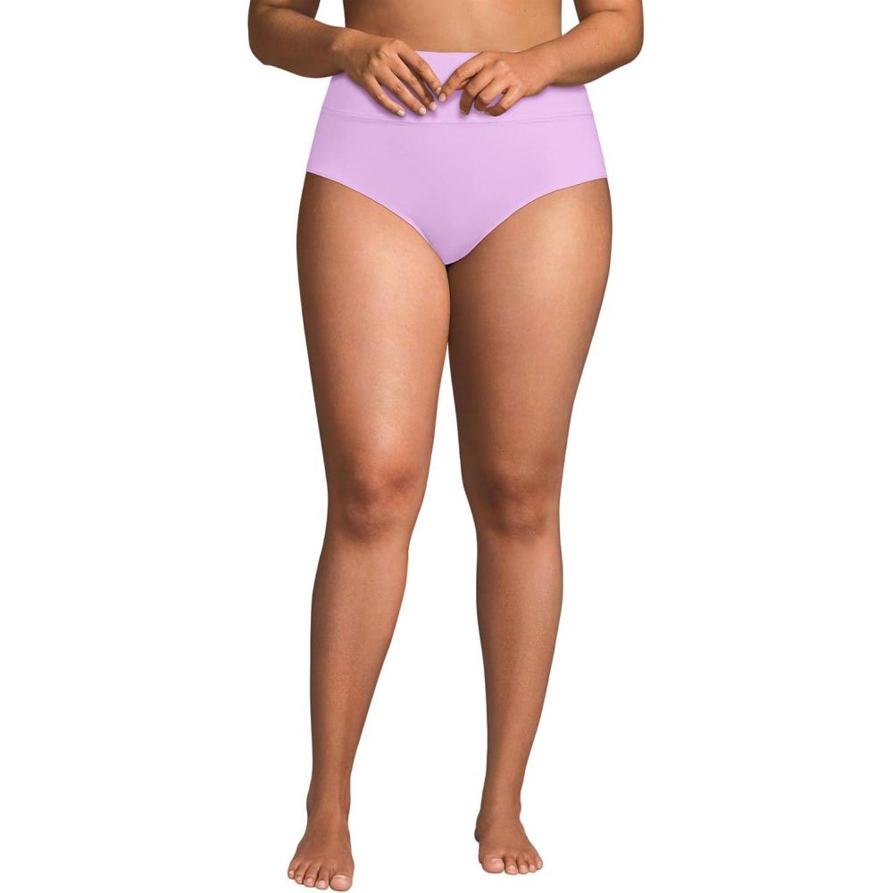 imageLands End Womens Chlorine Resistant Pinchless High Waisted Bikini BottomsWild Lilac
