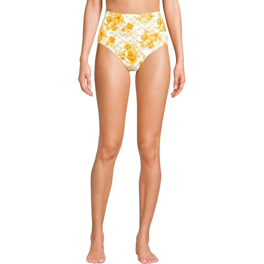 imageLands End Womens Chlorine Resistant Pinchless High Waisted Bikini BottomsYellow Mosaic Floral