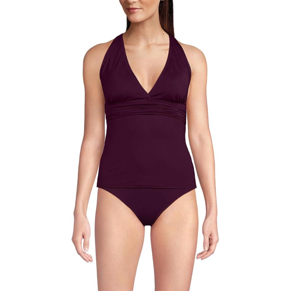 imageLands End Womens Chlorine Resistant Plunge XBack Tankini Swimsuit TopDark Wine