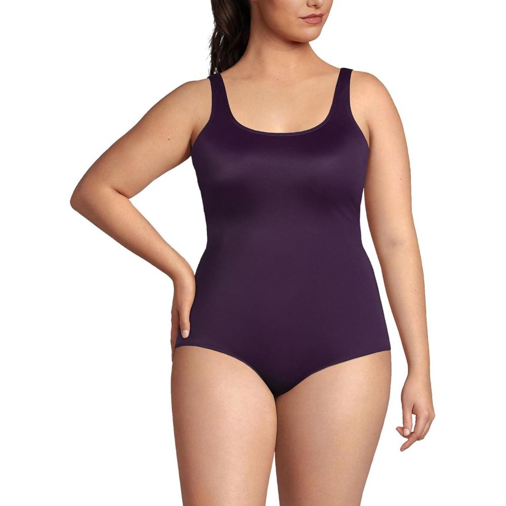 imageLands End Womens Chlorine Resistant Scoop Neck XBack High Leg Soft Cup Tugless Sporty One Piece SwimsuitBlackberry