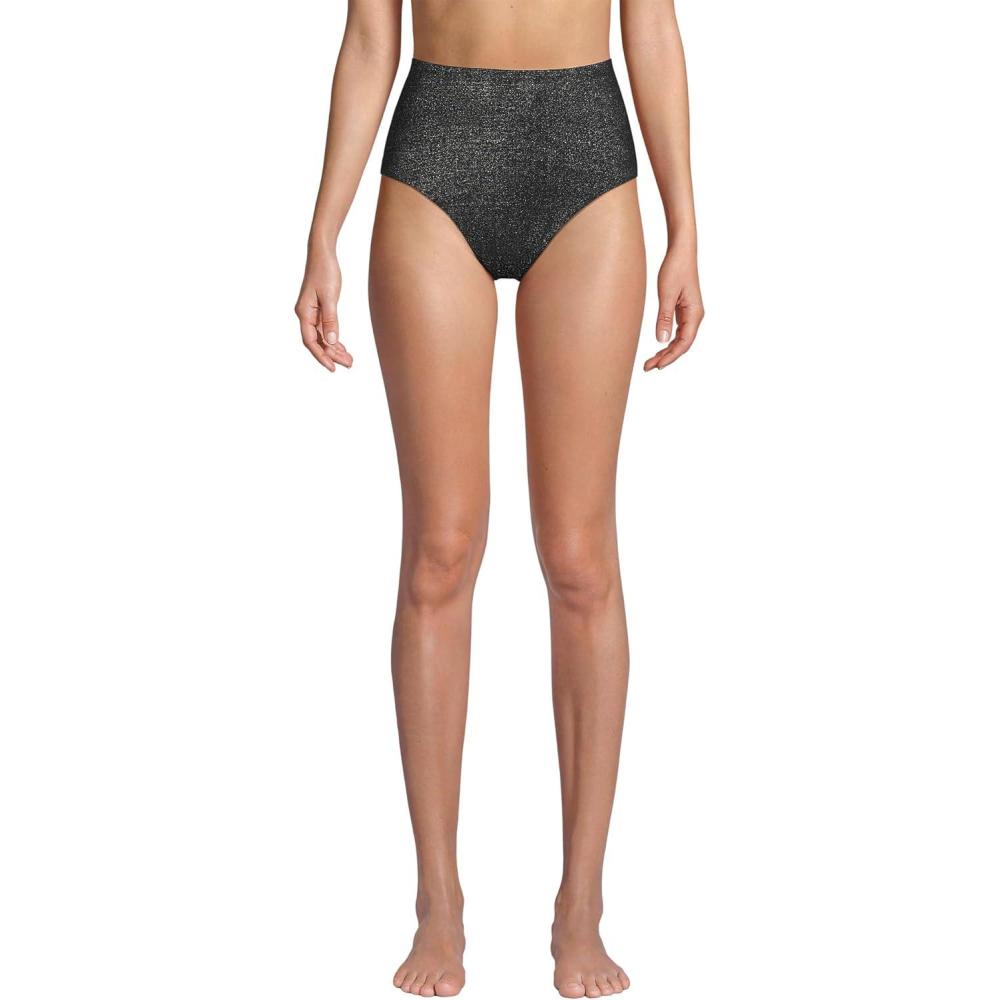 imageLands End Womens Chlorine Resistant Shine High Waisted Bikini BottomsBlack Shine