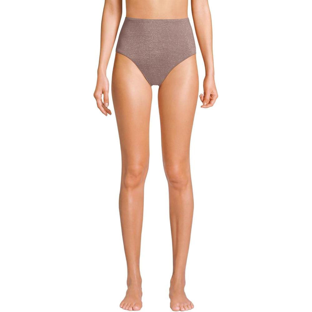 imageLands End Womens Chlorine Resistant Shine High Waisted Bikini BottomsBronze Sand Shine