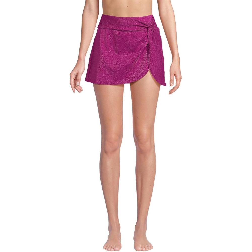 imageLands End Womens Chlorine Resistant Shine Twist Front Mini Swim Coverup SkirtBright Magenta Shine