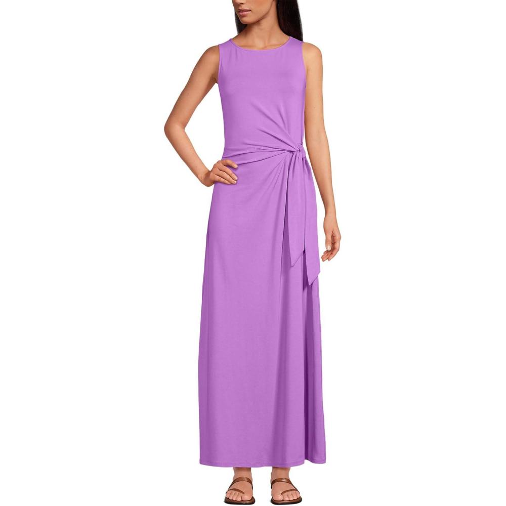 imageLands End Womens Cotton Modal Sleeveless Tie Waist Maxi DressSoft Orchid