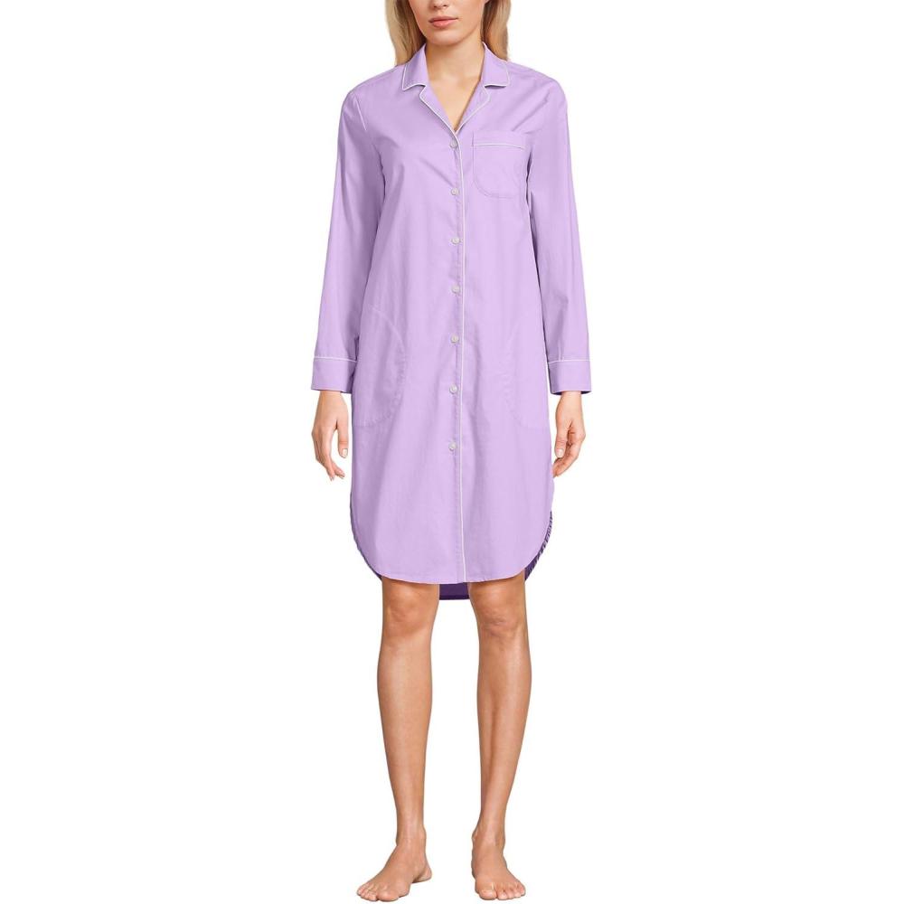 imageLands End Womens Cotton Poplin Long Sleeve Sleepshirt NightgownWhisper Lilac