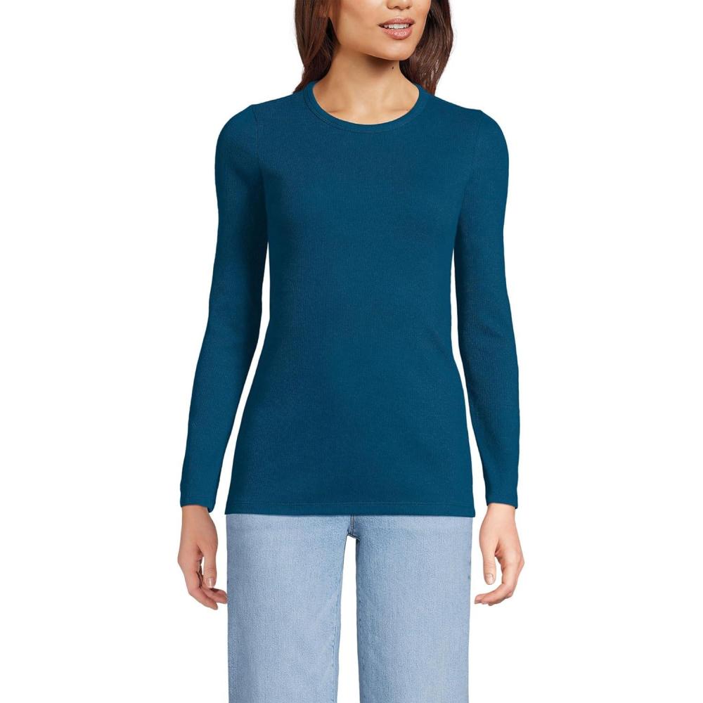 imageLands End Womens Cotton Rib Knit TShirtBaltic Teal