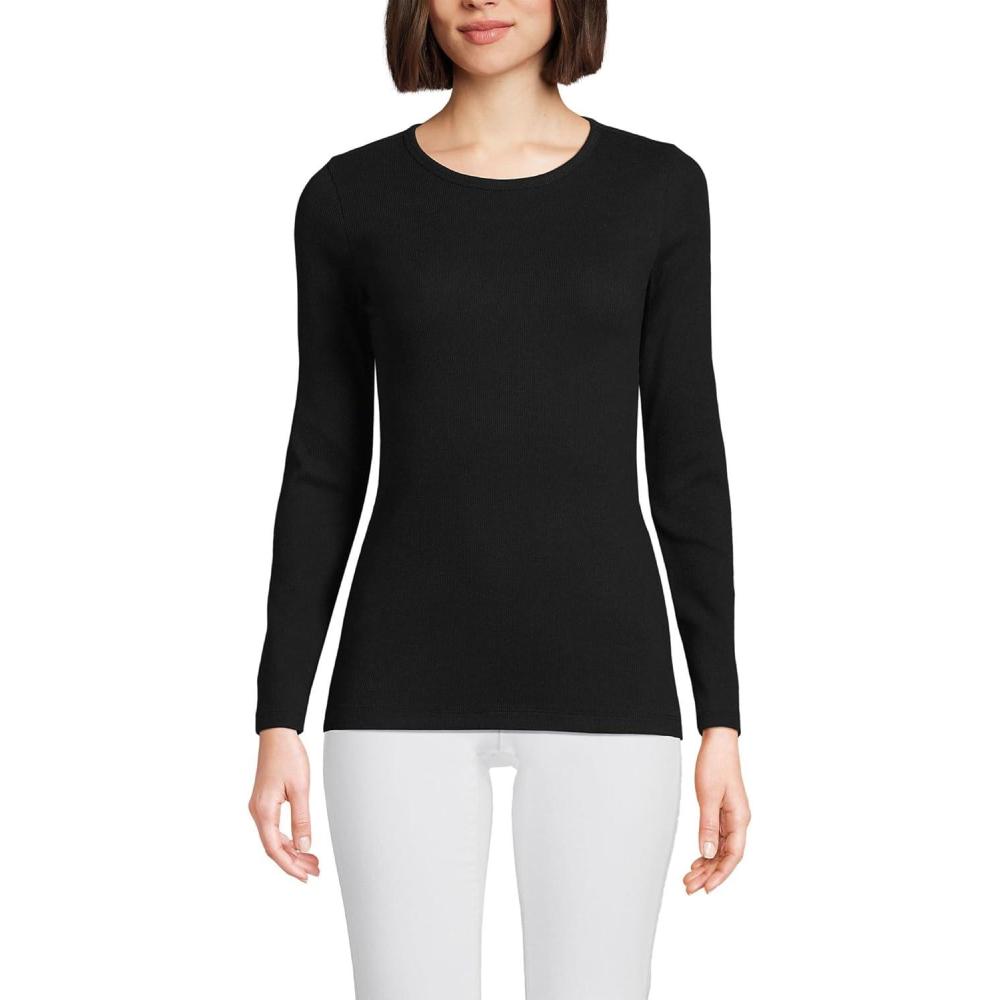 imageLands End Womens Cotton Rib Knit TShirtBlack