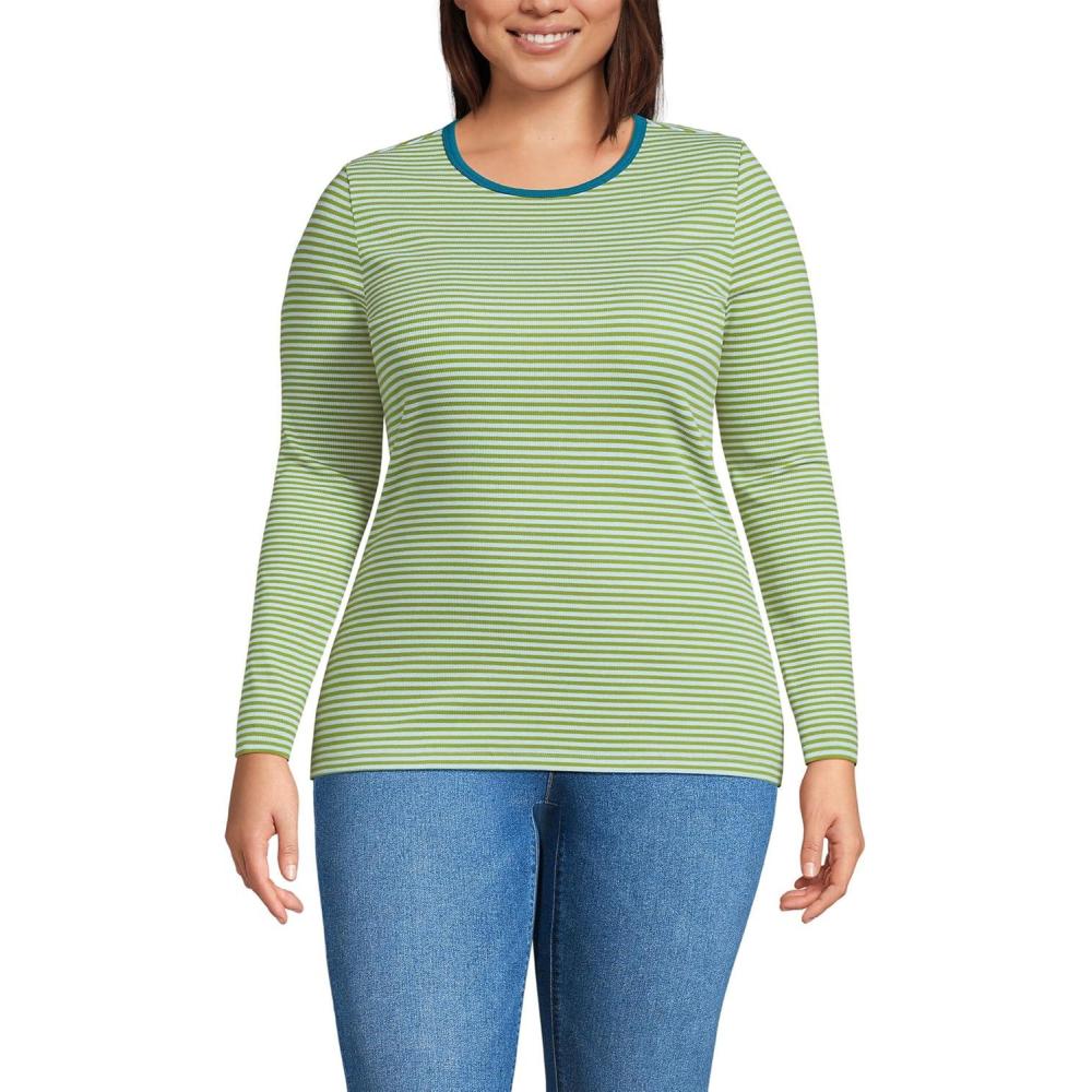 imageLands End Womens Cotton Rib Knit TShirtIce BluePear Tiny Stripe