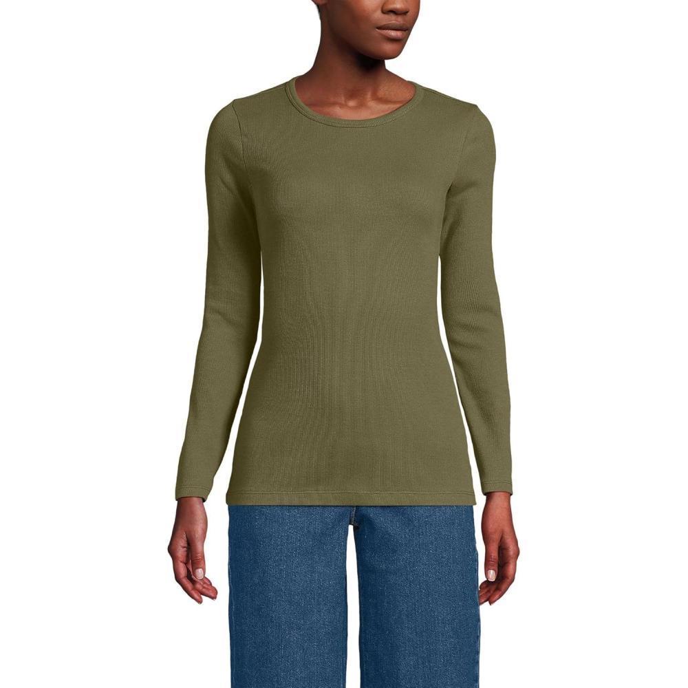 imageLands End Womens Cotton Rib Knit TShirtOlive Drab