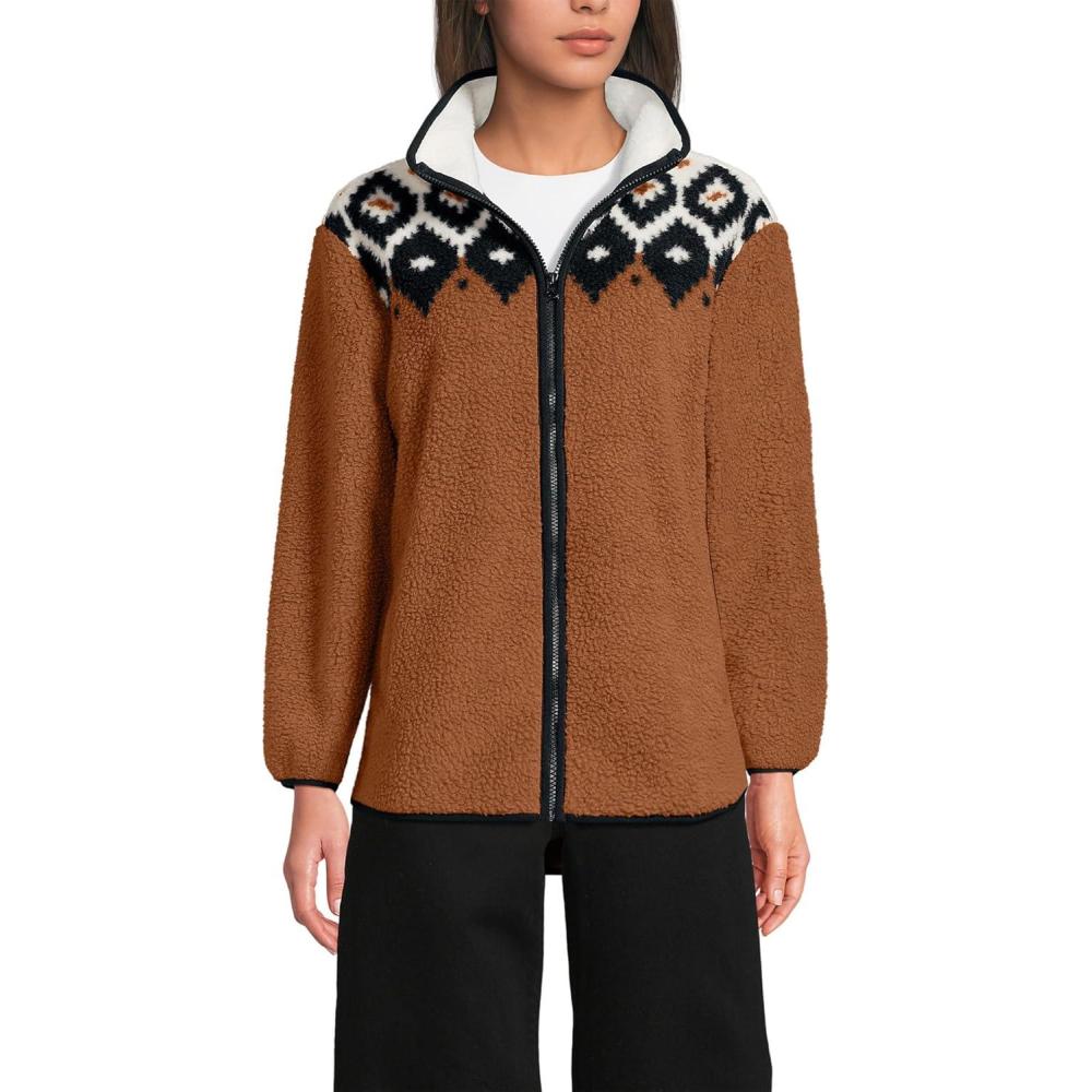 imageLands End Womens Cozy Sherpa Full Zip Fleece JacketRich Ginger Fairisle