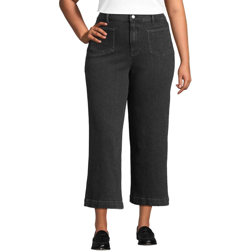 imageLands End Womens Denim High Rise Wide Leg Crop JeansBlack Stone Wash