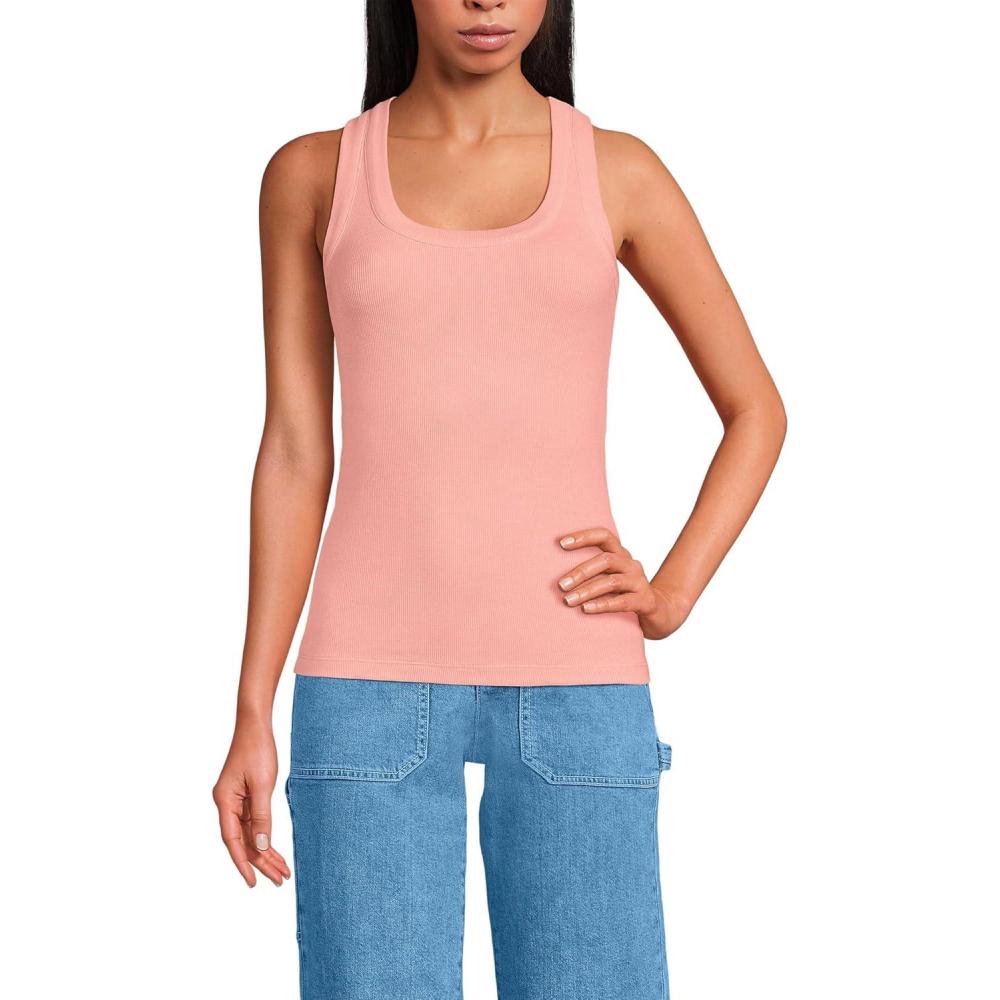 imageLands End Womens Drapey Rib Fitted Tank TopSunset Coral Pink