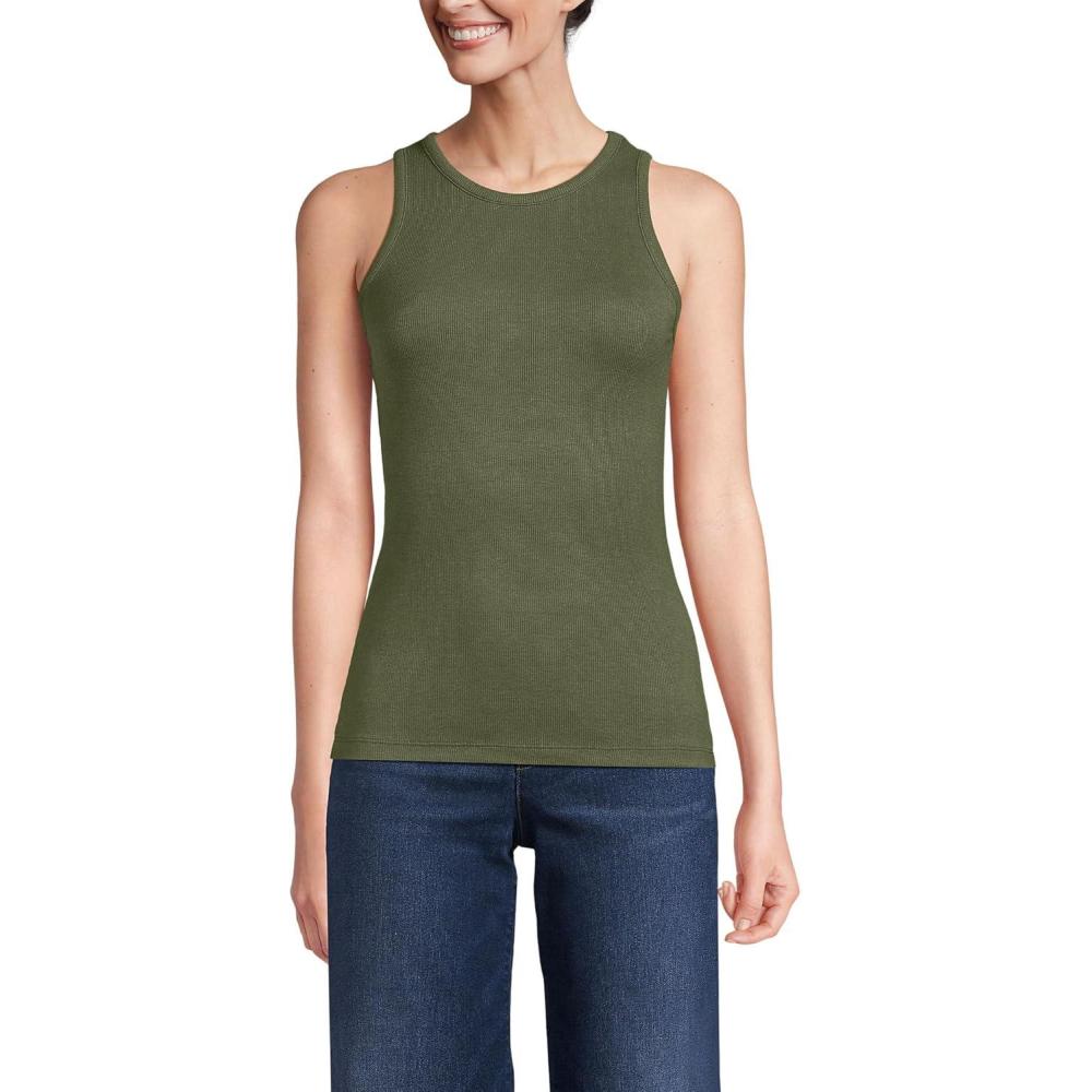 imageLands End Womens Drapey Rib Skimming Tank Top ShirtVintage Pine Green
