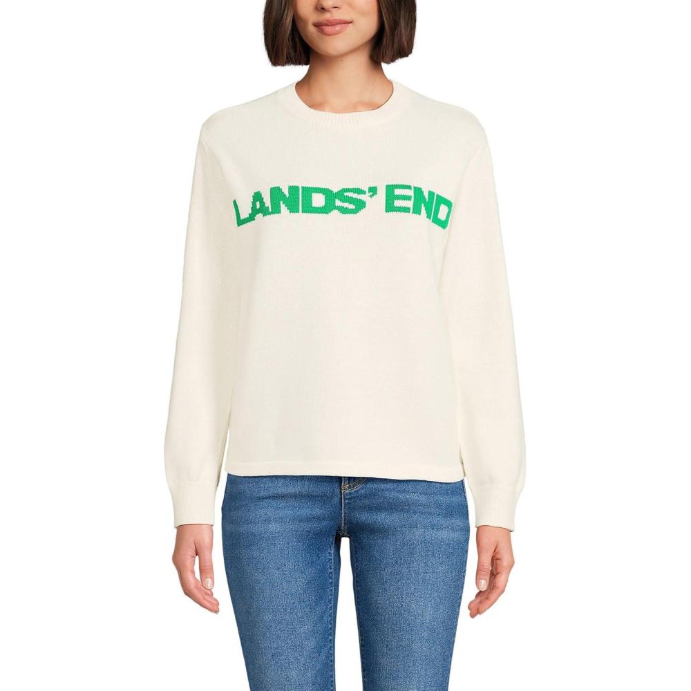 imageLands End Womens Drifter Jacquard Crew Neck SweaterFresh Ivory Lands End