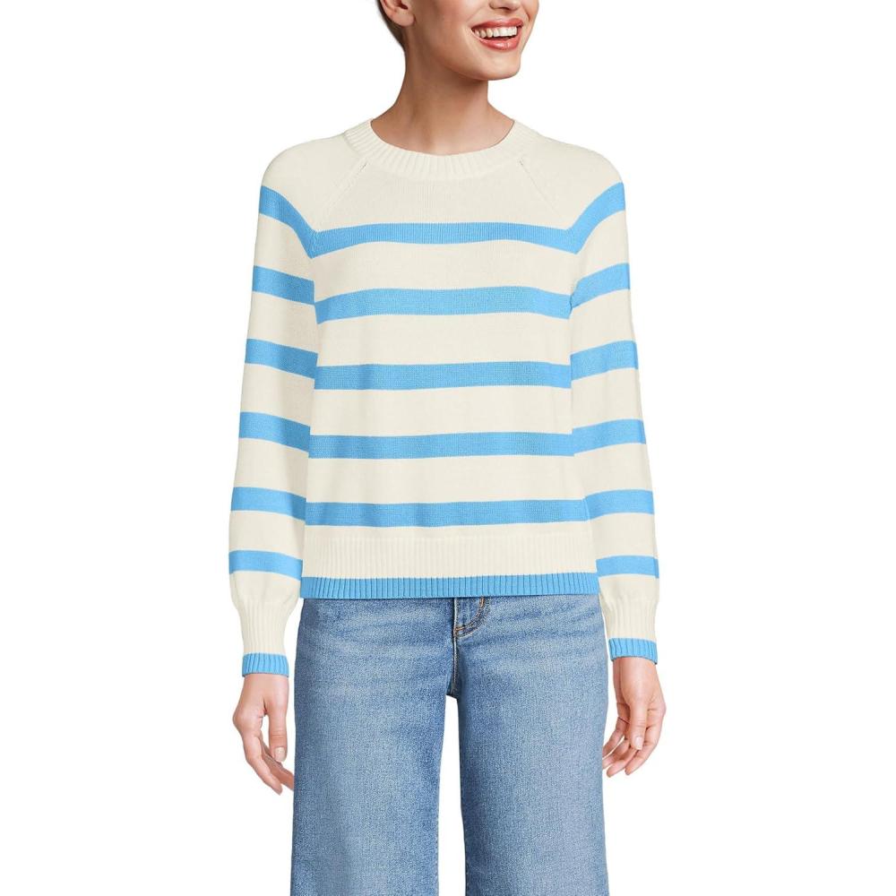 imageLands End Womens Drifter Raglan Sleeve Easy Fit SweaterFresh IvoryBlue Stripe