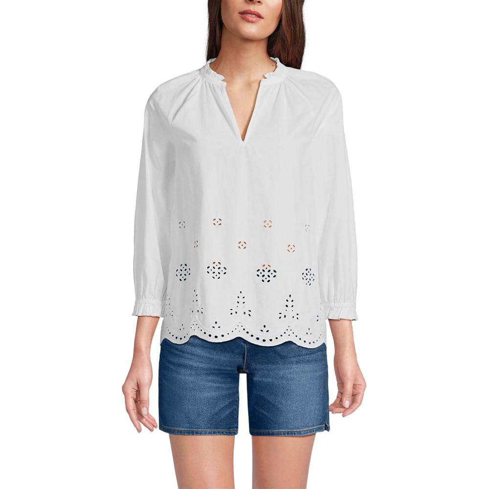 imageLands End Womens Eyelet Split Neck ShirtWhite