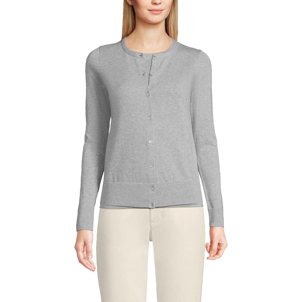 imageLands End Womens Fine Gauge Cotton Cardigan SweaterGray Heather