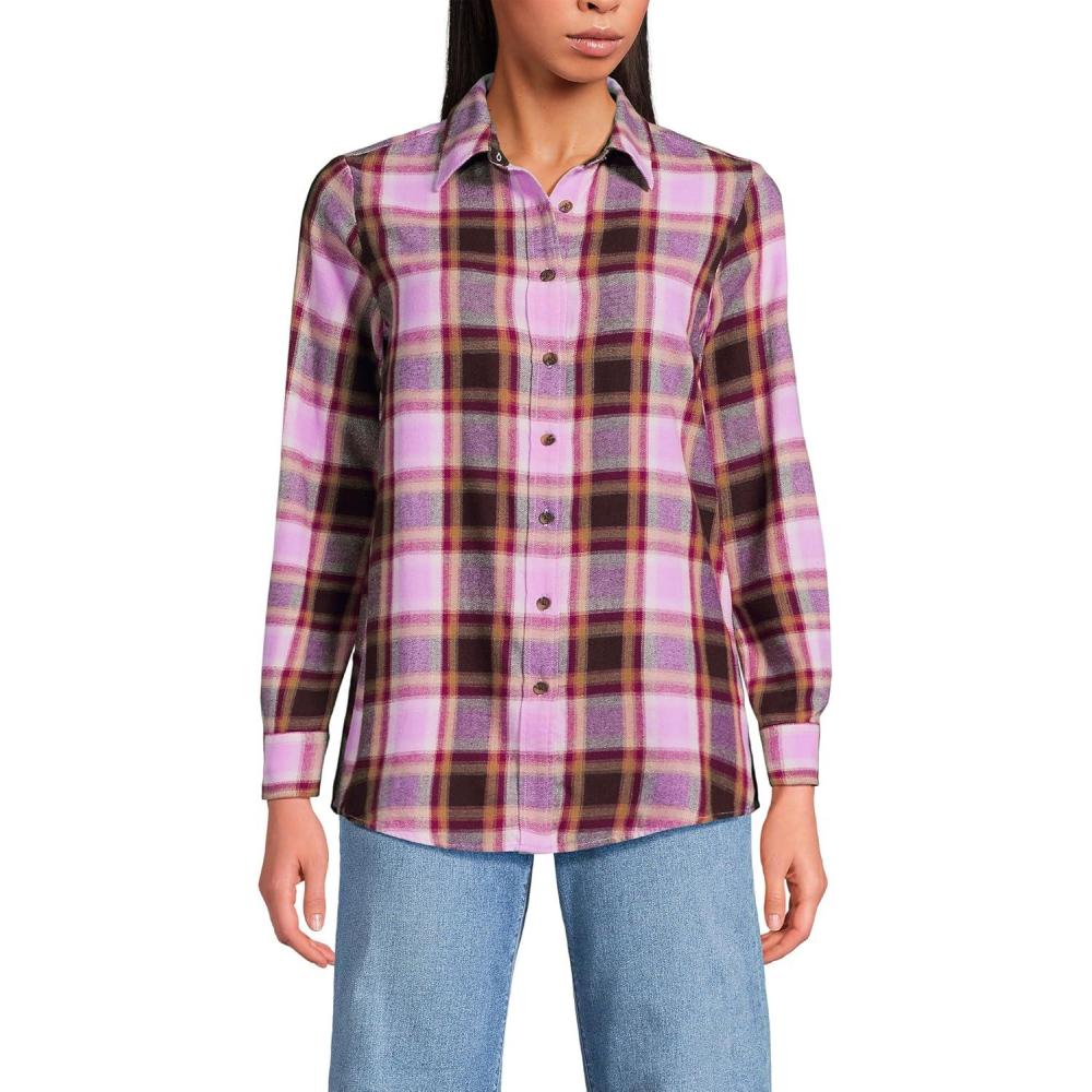 imageLands End Womens Flannel Boyfriend Fit Long Sleeve ShirtPink Vintage Plaid