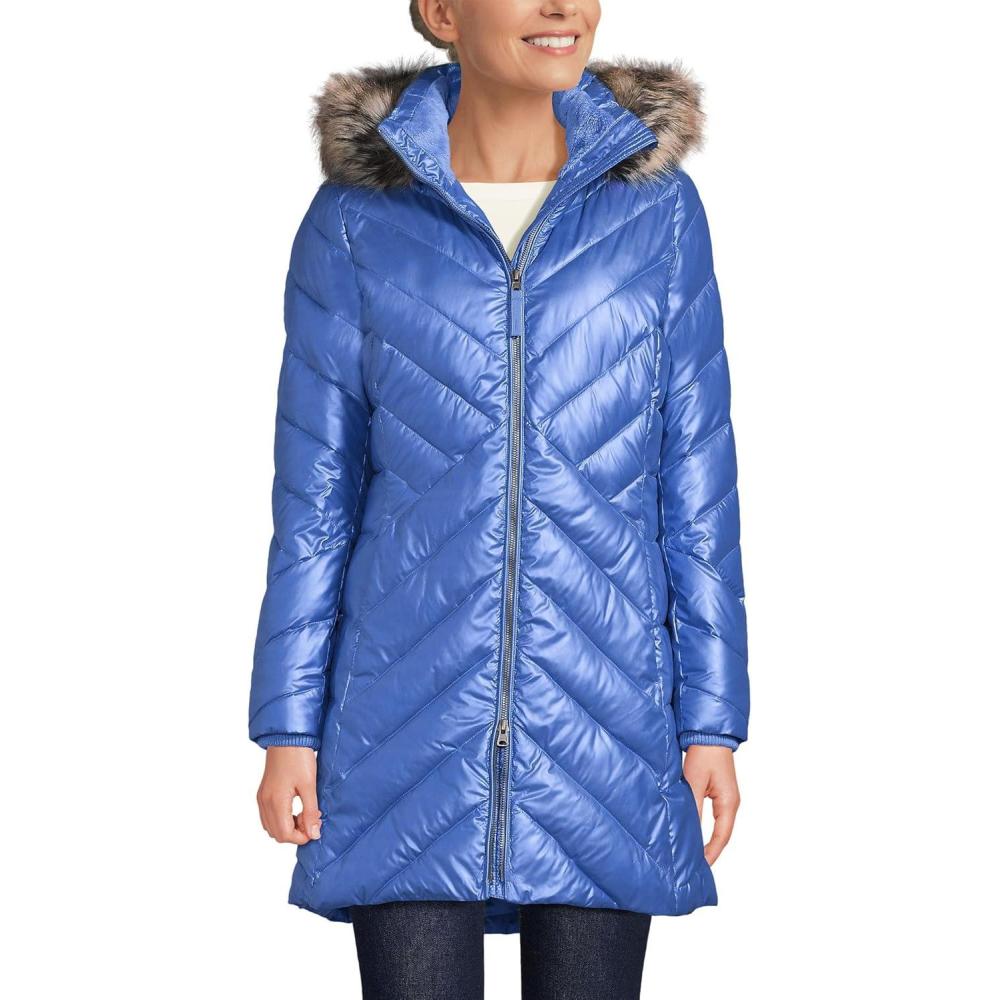 imageLands End Womens Insulated Cozy Fleece Lined Primaloft CoatBlue Shine