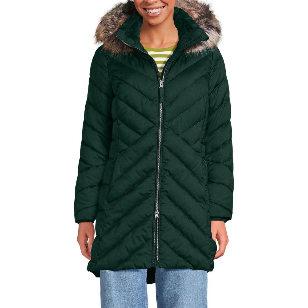 imageLands End Womens Insulated Cozy Fleece Lined Primaloft CoatDeep Evergreen