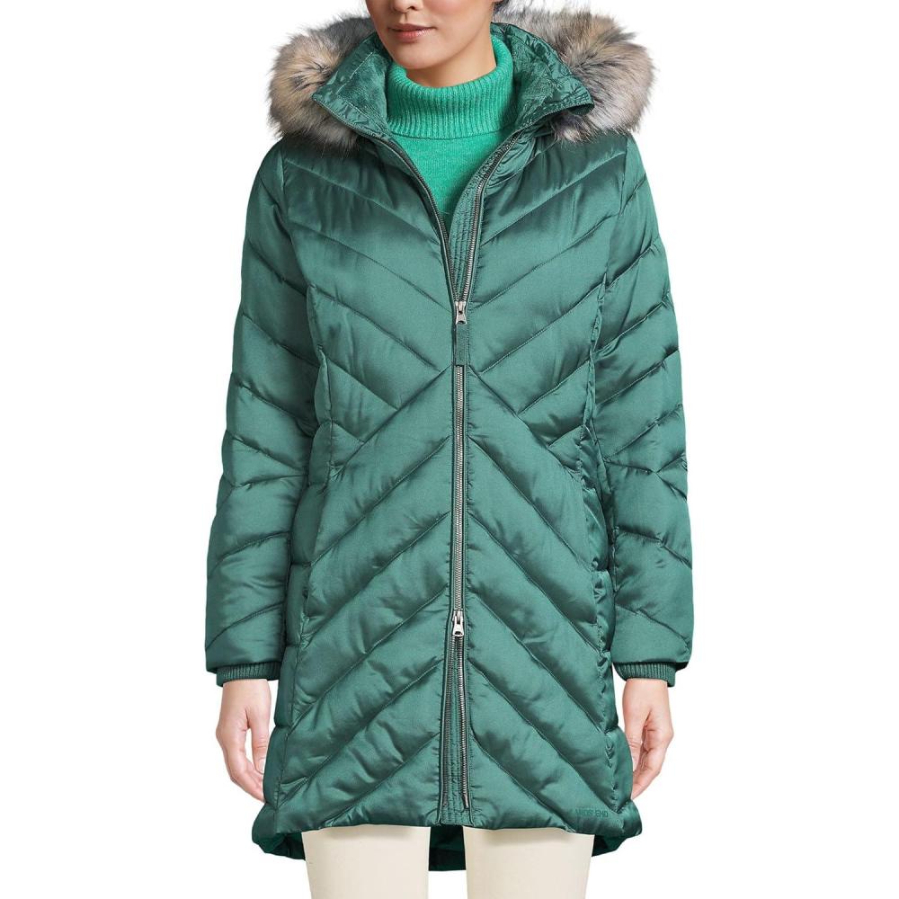 imageLands End Womens Insulated Cozy Fleece Lined Primaloft CoatWashed Evergreen