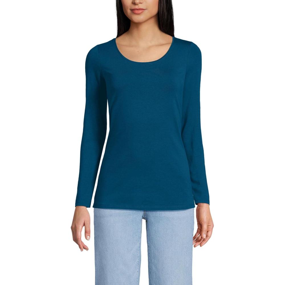 imageLands End Womens Long Sleeve Lightweight Jersey Scoop Neck TShirtBaltic Teal