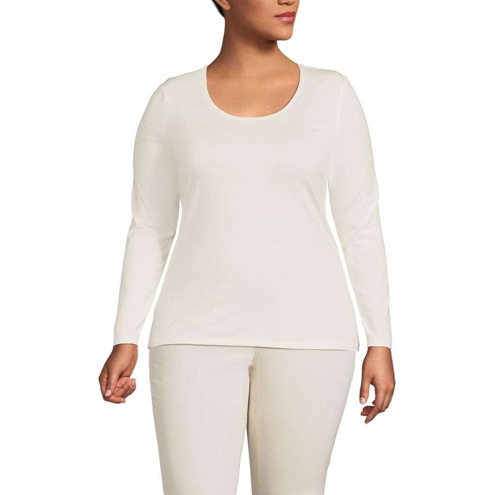imageLands End Womens Long Sleeve Lightweight Jersey Scoop Neck TShirtFresh Ivory
