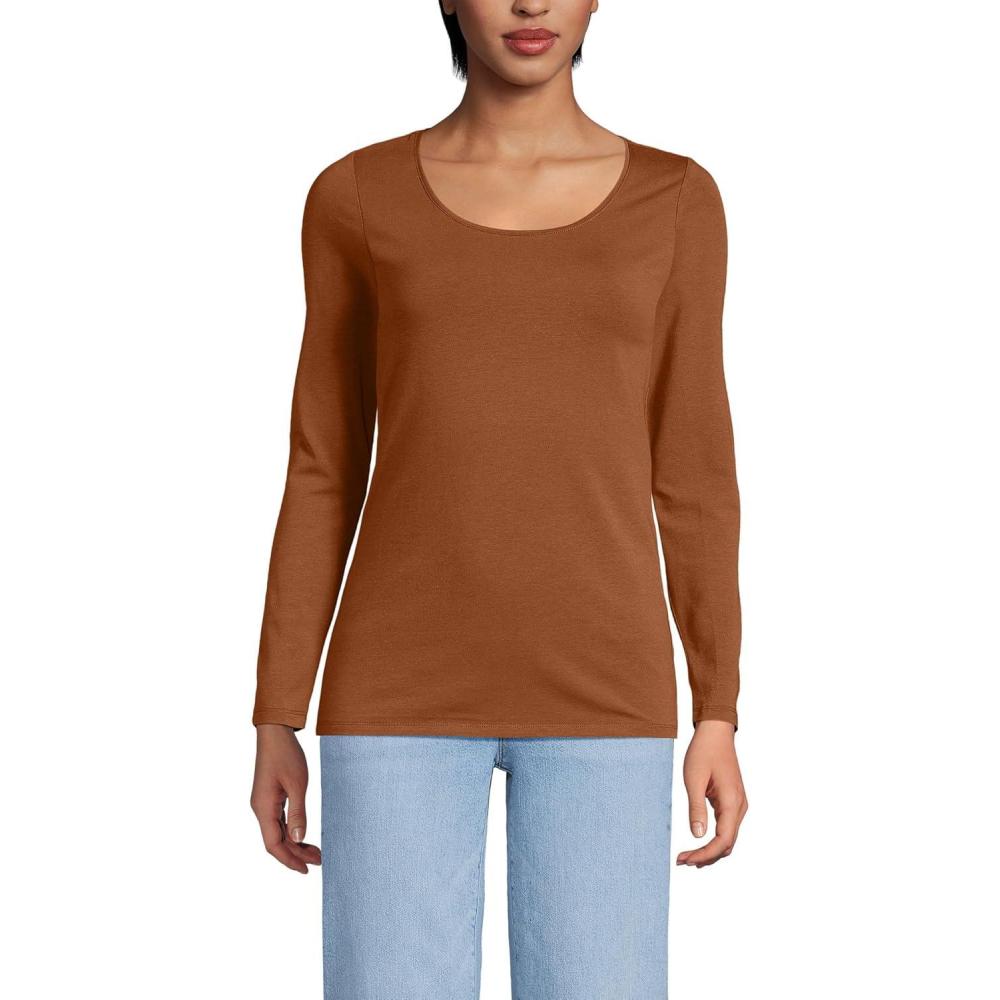 imageLands End Womens Long Sleeve Lightweight Jersey Scoop Neck TShirtRich Ginger Brown