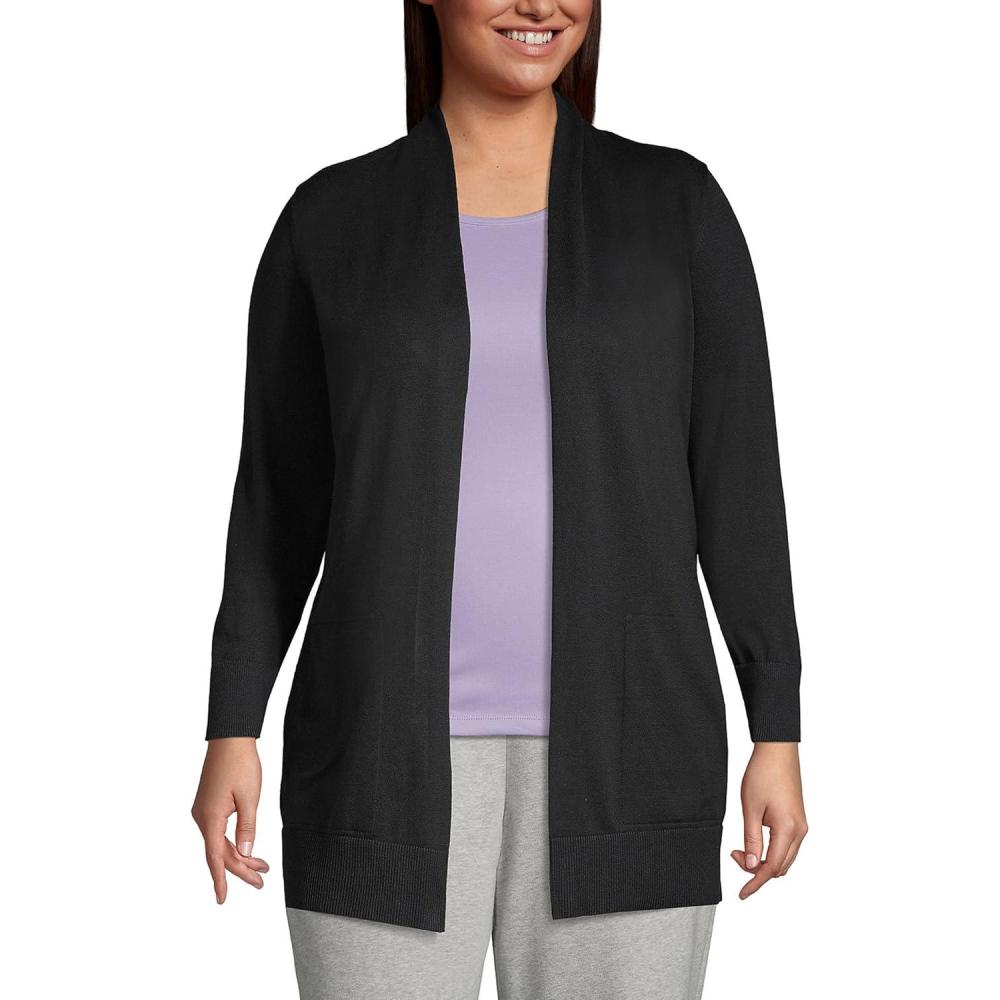 imageLands End Womens Long Sleeve Open Long Cardigan SweaterBlack