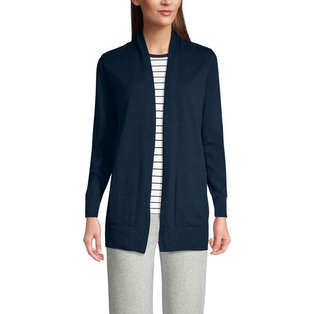 imageLands End Womens Long Sleeve Open Long Cardigan SweaterRadiant Navy