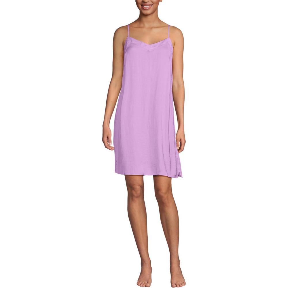 imageLands End Womens Matte Satin 2 Piece Pajama Set  Nightgown and RobeBlack Large Watercolor Floral