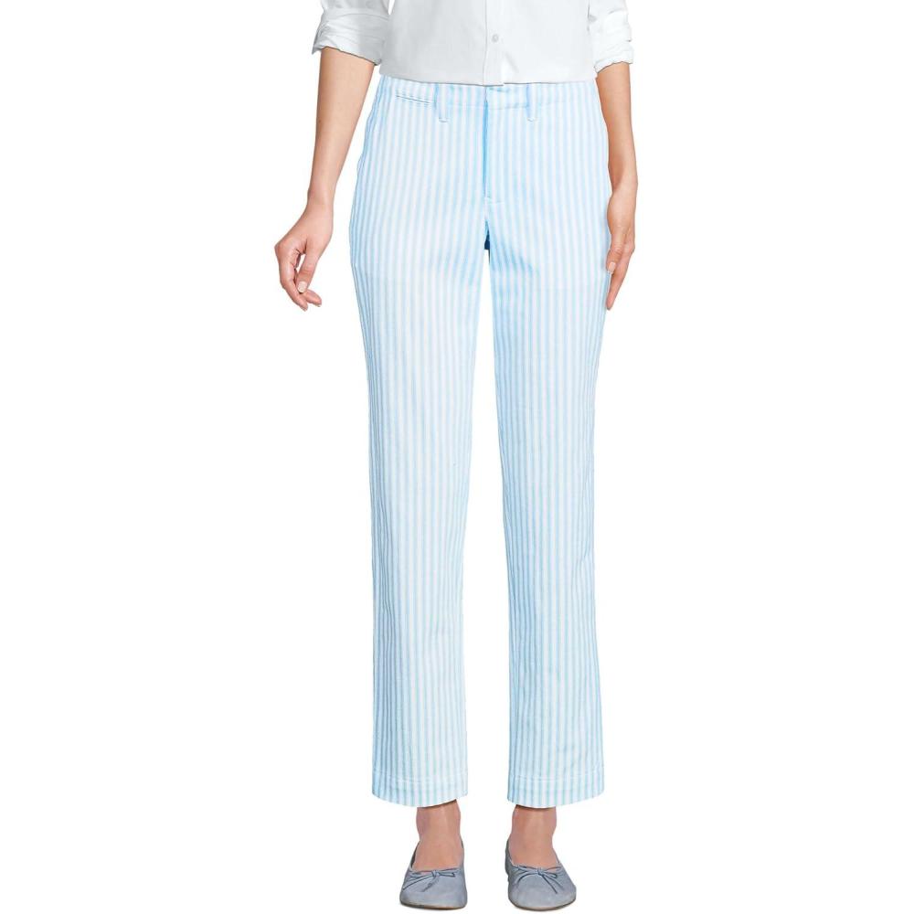 imageLands End Womens Mid Rise Classic Straight Leg Chino Ankle PantsWhiteBlue Awning Stripe